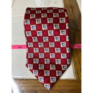 Roundtree & Yorke Burgundy Blue Geometric Silk Handmade Men Tie